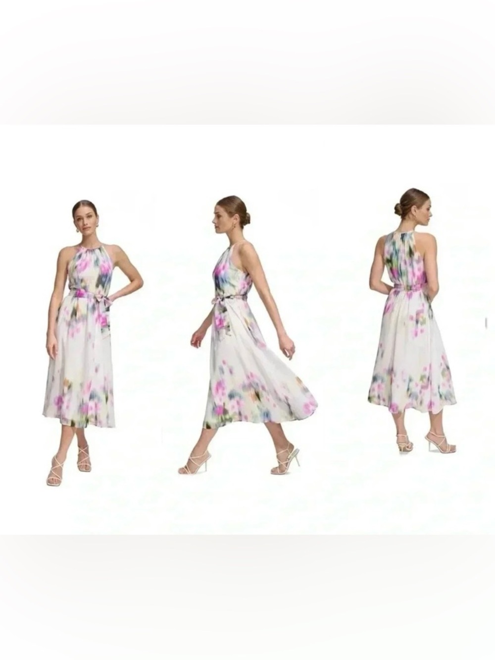 Dkny Printed Halter Tie-Waist Midi Dress Size 10
